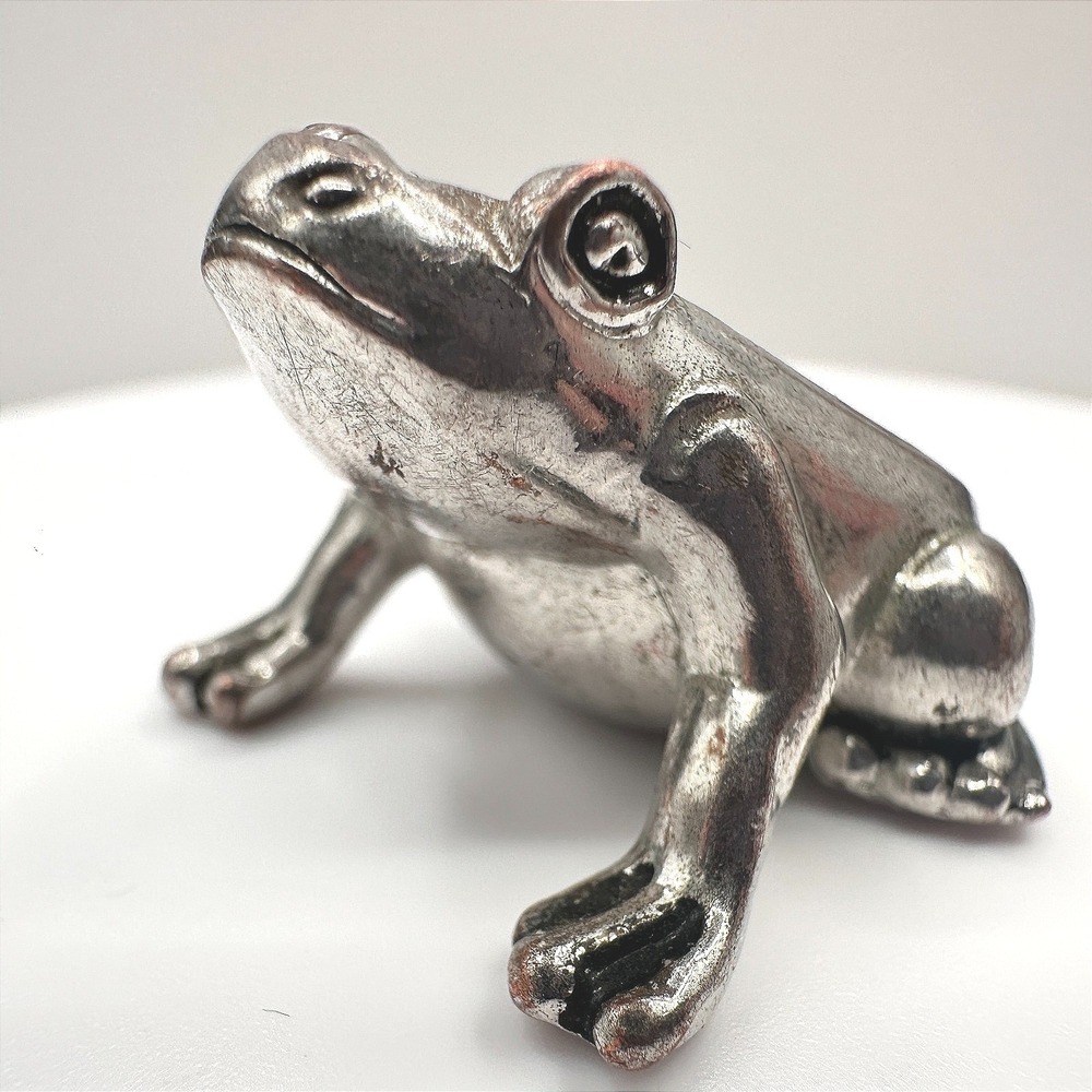Vintage 90s Silver Tone Frog Figurine Never Never Give Up Inspirational Jewelry